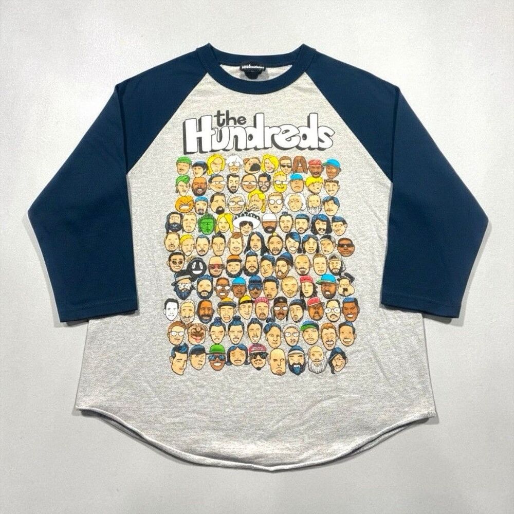 RARE The Hundreds T Shirt Mens MED Gray Cartoon 3/4 Sleeve Baseball Tee